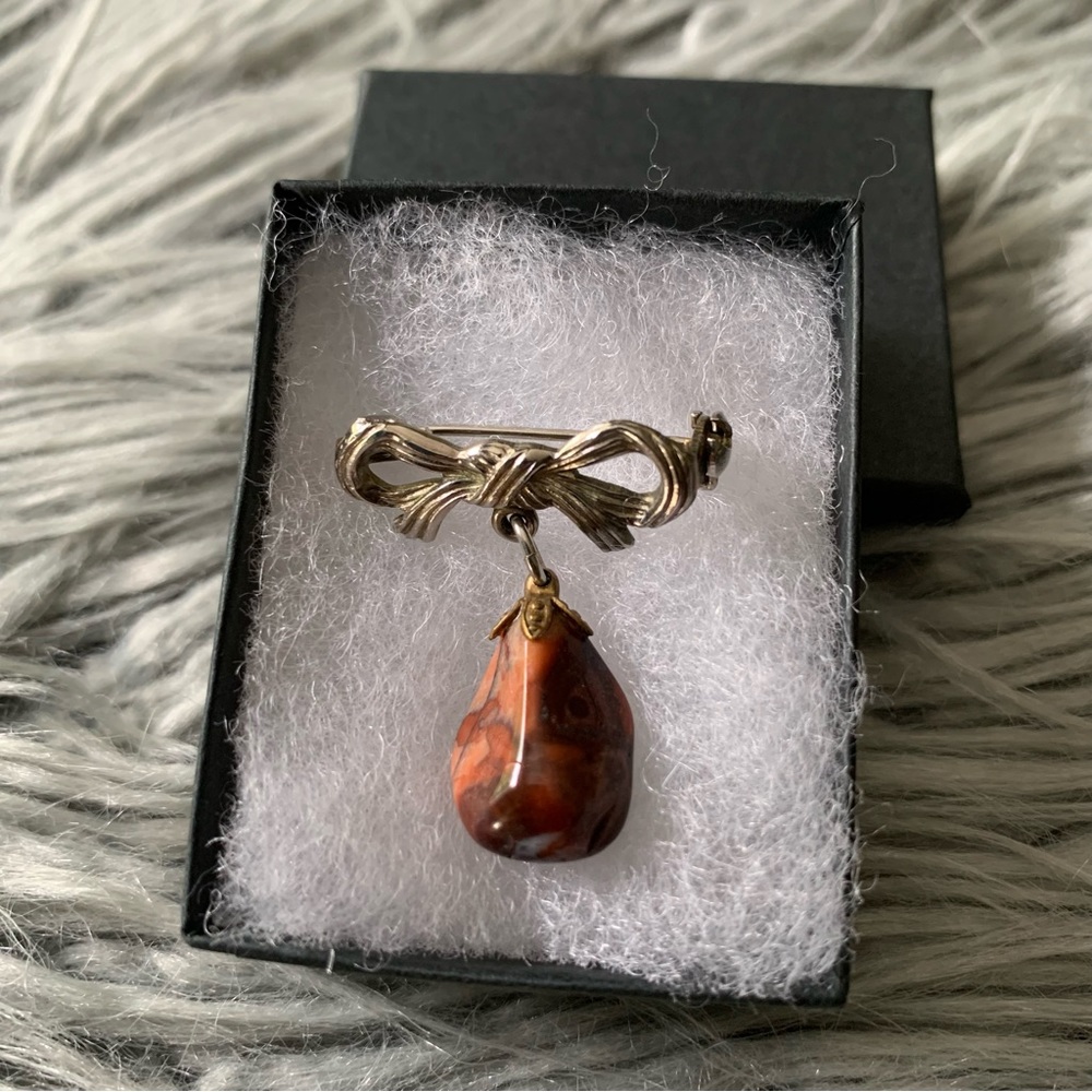 Vintage Red Jasper Stone Brooch Pin